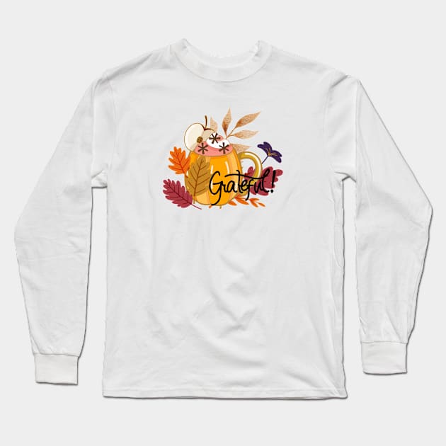 Grateful! with a pumpkin shaped mug Long Sleeve T-Shirt by MCsab Creations
